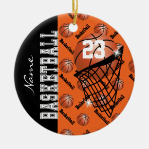 Personaliseer Oranje Basketball Keramisch Ornament