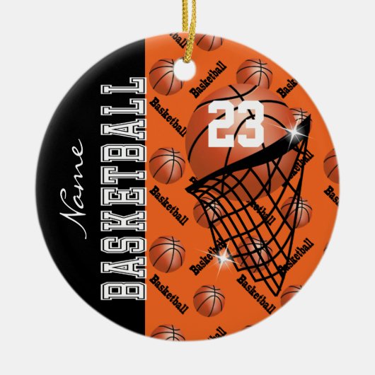Personaliseer Oranje Basketball Keramisch Ornament (Voorkant)