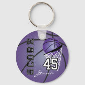 Personaliseer Paarse Basketball - druk beide zijde Sleutelhanger (Voorkant)