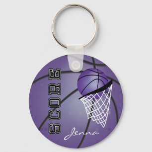 Personaliseer Paarse Basketball Sleutelhanger