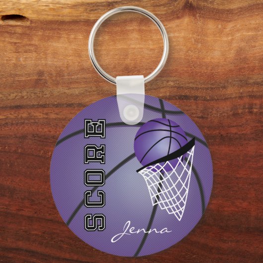 Personaliseer Paarse Basketball Sleutelhanger (Achterkant)