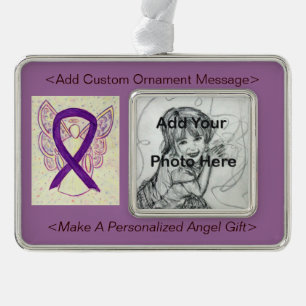 Personaliseer Paarse bewustwording Ribbon Angel Or Verzilverd Omlijst Ornament