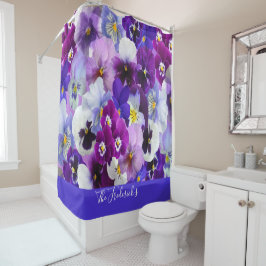 Personaliseer Paarse Blauwe Floral Pansy Flowers Douchegordijn