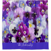 Personaliseer Paarse Blauwe Floral Pansy Flowers Douchegordijn (Voorkant)