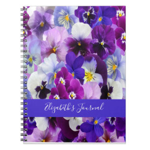 Personaliseer Paarse Blauwe Floral Pansy Flowers Notitieboek