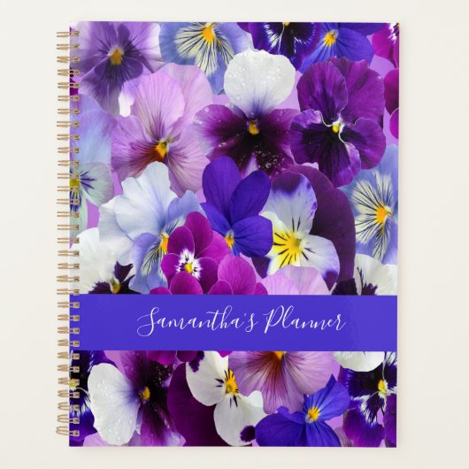 Personaliseer Paarse Blauwe Floral Pansy Flowers Planner (Voorkant)