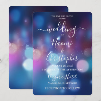 PERSONALISEER: Paarse Blauwe Glitter Bokeh Trouwka Kaart