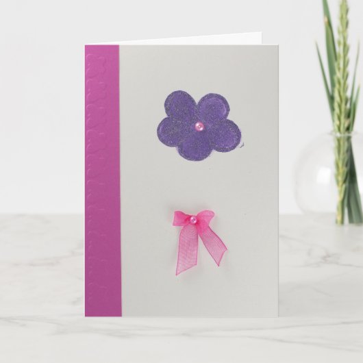 Personaliseer Paarse bloem en roze boog Kaart (Voorkant)