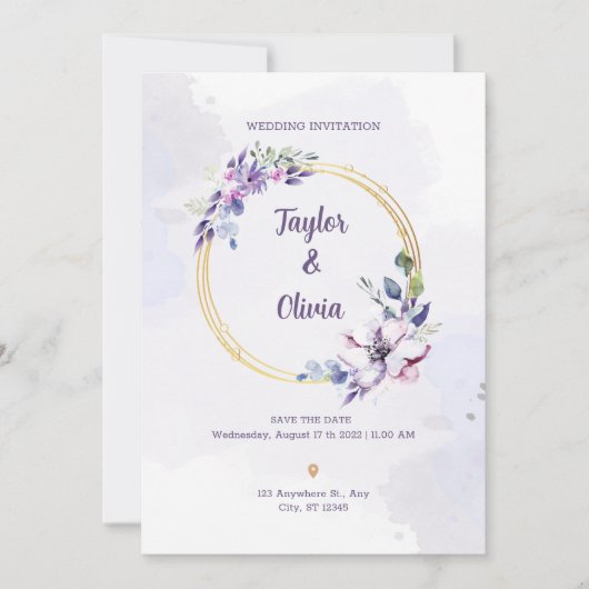 Personaliseer Paarse en witte minimalistische brui Kaart (Voorkant)