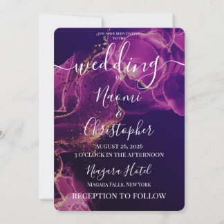 Personaliseer: Paarse Roze Alcohol Ink Bruiloft Kaart