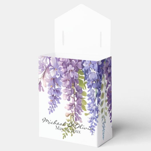 Personaliseer paarse waterverf wisteria floral bedankdoosjes (Geopend)