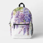 Personaliseer paarse waterverf wisteria floral bedrukte rugzak (Voorkant)