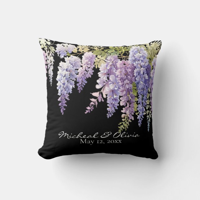 Personaliseer paarse waterverf wisteria floral kussen (Voorkant)