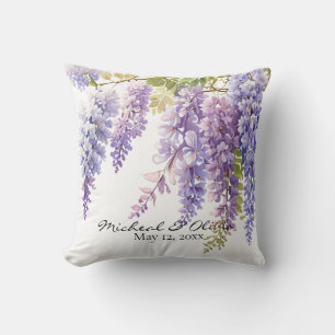 Personaliseer paarse waterverf wisteria floral kussen