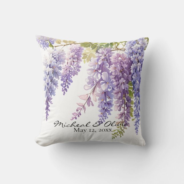 Personaliseer paarse waterverf wisteria floral kussen (Voorkant)