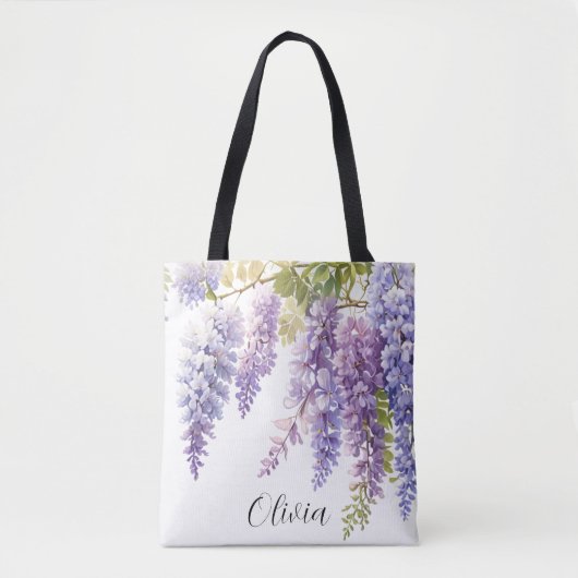 Personaliseer paarse waterverf wisteria floral tote bag (Voorkant)