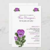 :personaliseer: Pansy Birthday Party Invitation Kaart (Voorkant / Achterkant)
