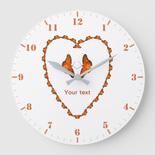 Personaliseer passie Butterfly in hartvorm Grote Klok (Voorkant)