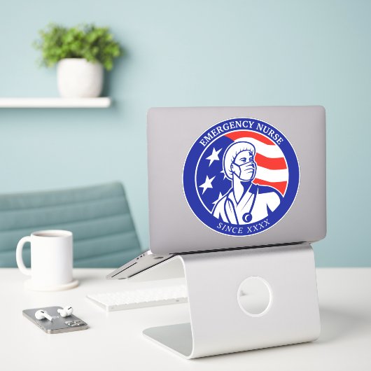 Personaliseer Patriottische Vlag van de VS RN Verp Sticker (Laptop op bureau)