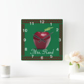 Personaliseer patroon Apple Art Naam Teacher Class Vierkante Klok (Huis)