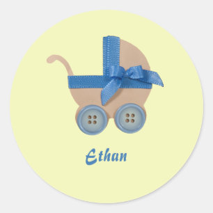 Personaliseer Peach en blauwe baby wagen Ronde Sticker