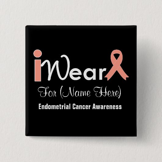 Personaliseer peach Ribbon Endometrial Cancer Vierkante Button 5,1 Cm (Voorkant)