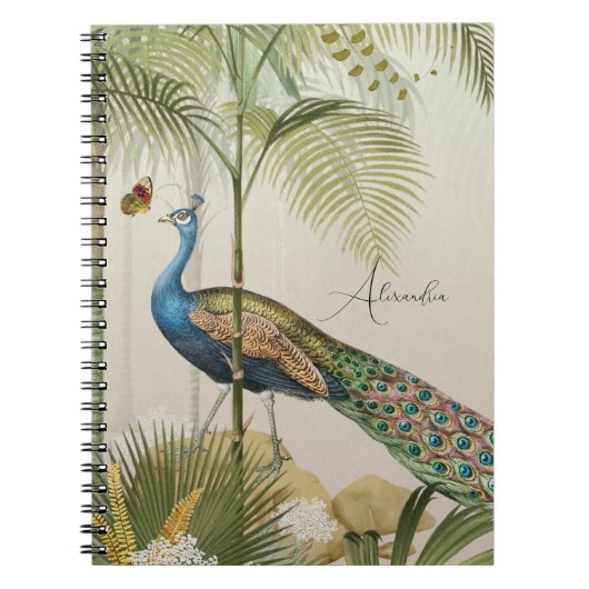 Personaliseer Peacock met vlinders Notitieboek (Voorkant)