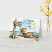 Personaliseer Pensioen Gefeliciteerd Kat Relaxin Kaart (Gele Bloem)