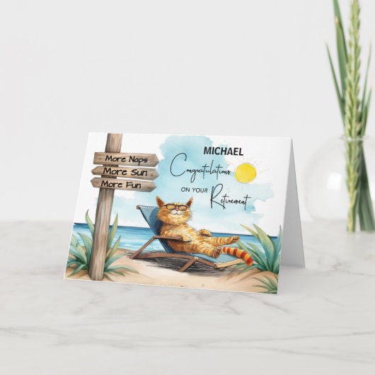 Personaliseer Pensioen Gefeliciteerd Kat Relaxin Kaart (Voorkant)