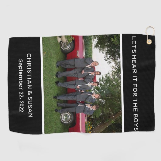 Personaliseer Persoonlijke Foto Bruiloft Party ZWA Golfhanddoek (Horizontaal)