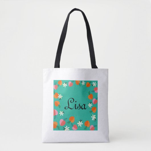 Personaliseer Perzik & Groen Foliage Design Canvas Tote Bag (Voorkant)