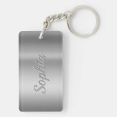 Personaliseer Pet Foto & Namen Faux Metallic Zilve Sleutelhanger (achterkant)
