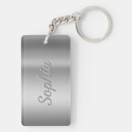 Personaliseer Pet Foto & Namen Faux Metallic Zilve Sleutelhanger (achterkant)