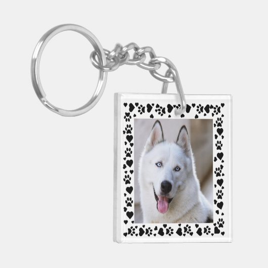 Personaliseer Pet Photo Dog Paw Prints in Hearts L Sleutelhanger (Voorkant Links)