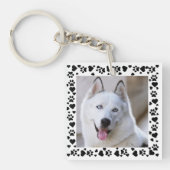 Personaliseer Pet Photo Dog Paw Prints in Hearts L Sleutelhanger (Voorkant)