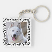 Personaliseer Pet Photo Dog Paw Prints in Hearts L Sleutelhanger (Achterkant)