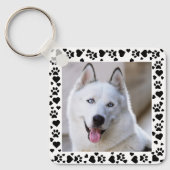 Personaliseer Pet Photo Dog Paw Prints in Hearts L Sleutelhanger (Voorkant)