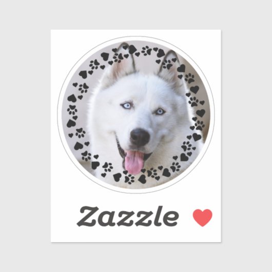 Personaliseer Pet Photo Dog Paw Prints in Hearts L Sticker (Vel)