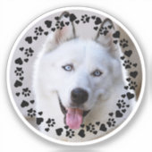 Personaliseer Pet Photo Dog Paw Prints in Hearts L Sticker (Voorkant)