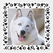 Personaliseer Pet Photo Dog Paw Prints in Hearts L Vierkante Sticker (Voorkant)