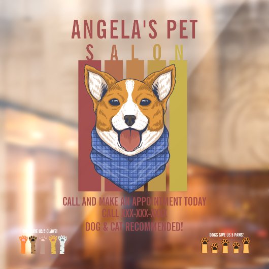 Personaliseer Pet Salon Honden- en kattenaanbevole Raamsticker (Vel 2)