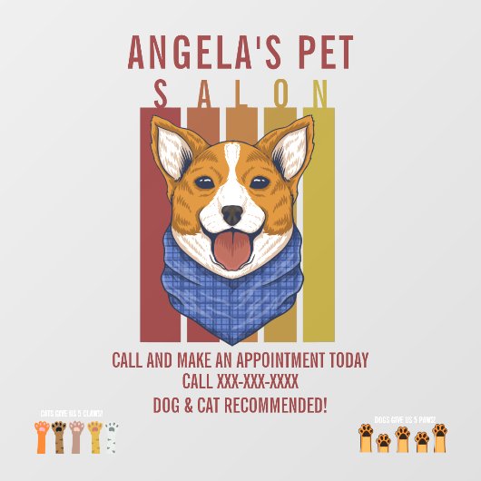 Personaliseer Pet Salon Honden- en kattenaanbevole Raamsticker (Vel)