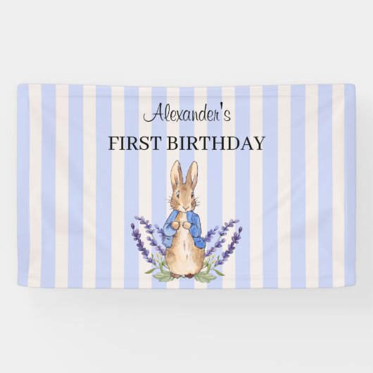 Personaliseer Peter de konijn 1e verjaardag banner (Horizontaal)