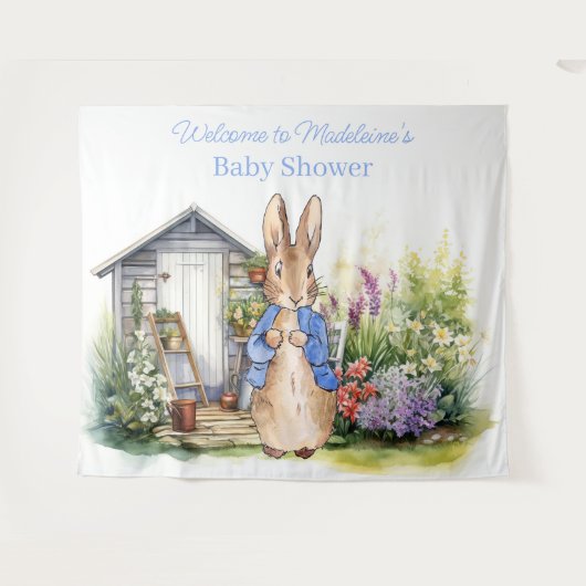 Personaliseer Peter de konijn baby shower Wandkleed (Voorkant (horizontaal))