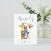 Personaliseer Peter de konijn Eerste verjaardag Briefkaart (Staand voorkant)