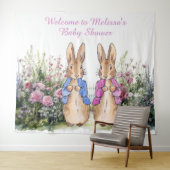 Personaliseer Peter en Flopsy Baby shower EXTRA LG Wandkleed (In Situ (horizontaal))