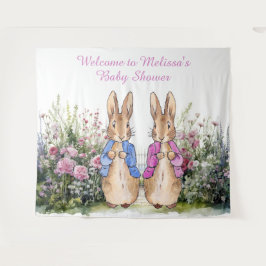 Personaliseer Peter en Flopsy Baby shower EXTRA LG Wandkleed