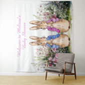 Personaliseer Peter en Flopsy Baby shower EXTRA LG Wandkleed (In situ)