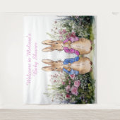 Personaliseer Peter en Flopsy Baby shower EXTRA LG Wandkleed (Voorkant)