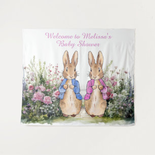 Personaliseer Peter en Flopsy Baby shower LARGE Wandkleed